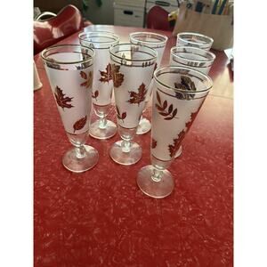 7 Vintage Libbey Golden 22K Gold LeafGlasses MCM RETRO